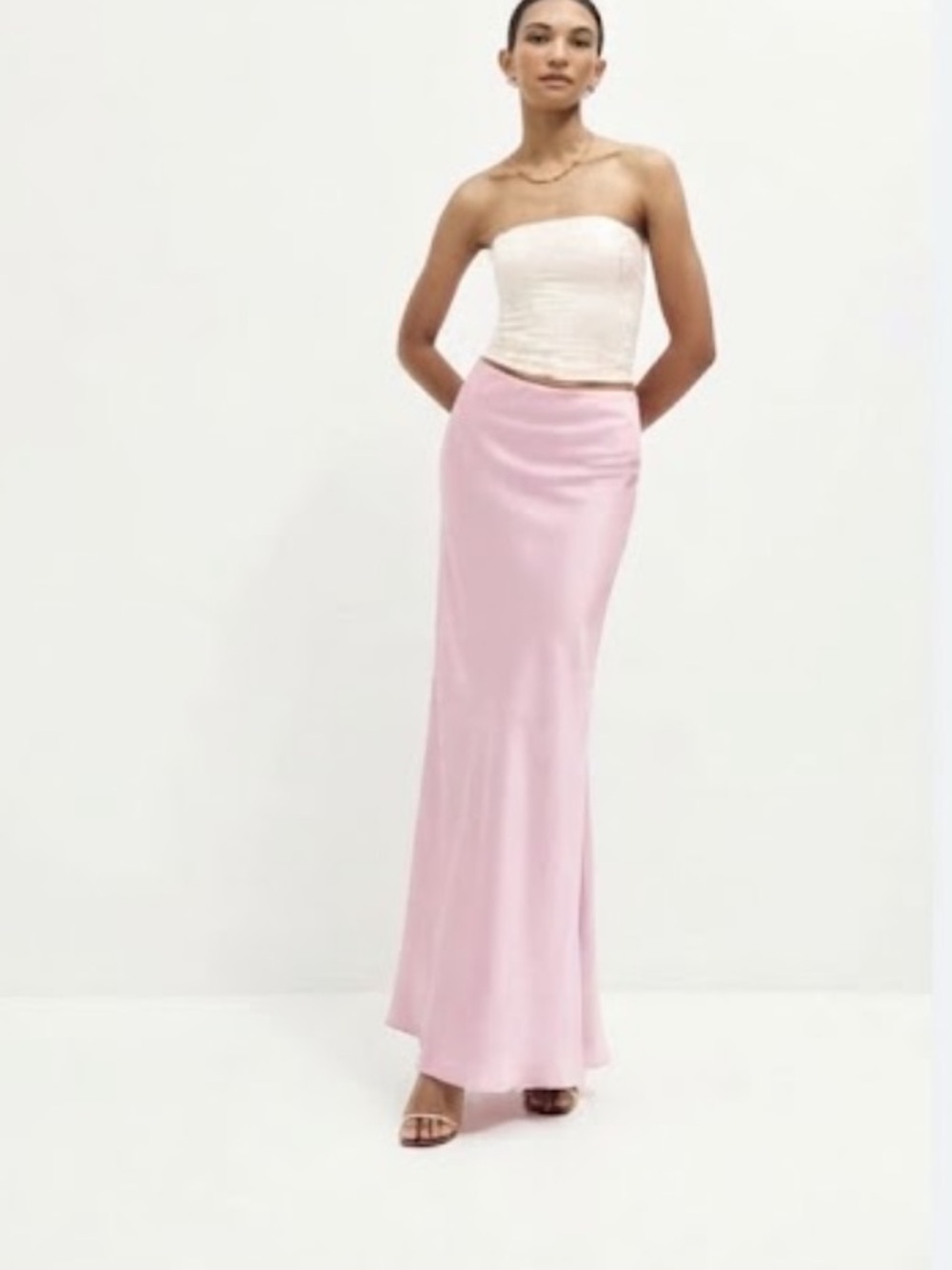 Reformation Satin Maxi Slip Skirt Blush Pink Elastic Waist